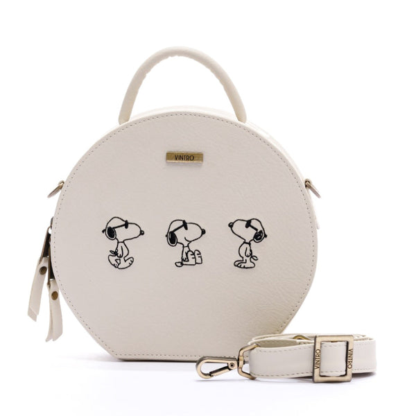 MANOS LIBRES PARA MUJER SUIZA BEIGE SNOOPY EN CUERO VEGANO